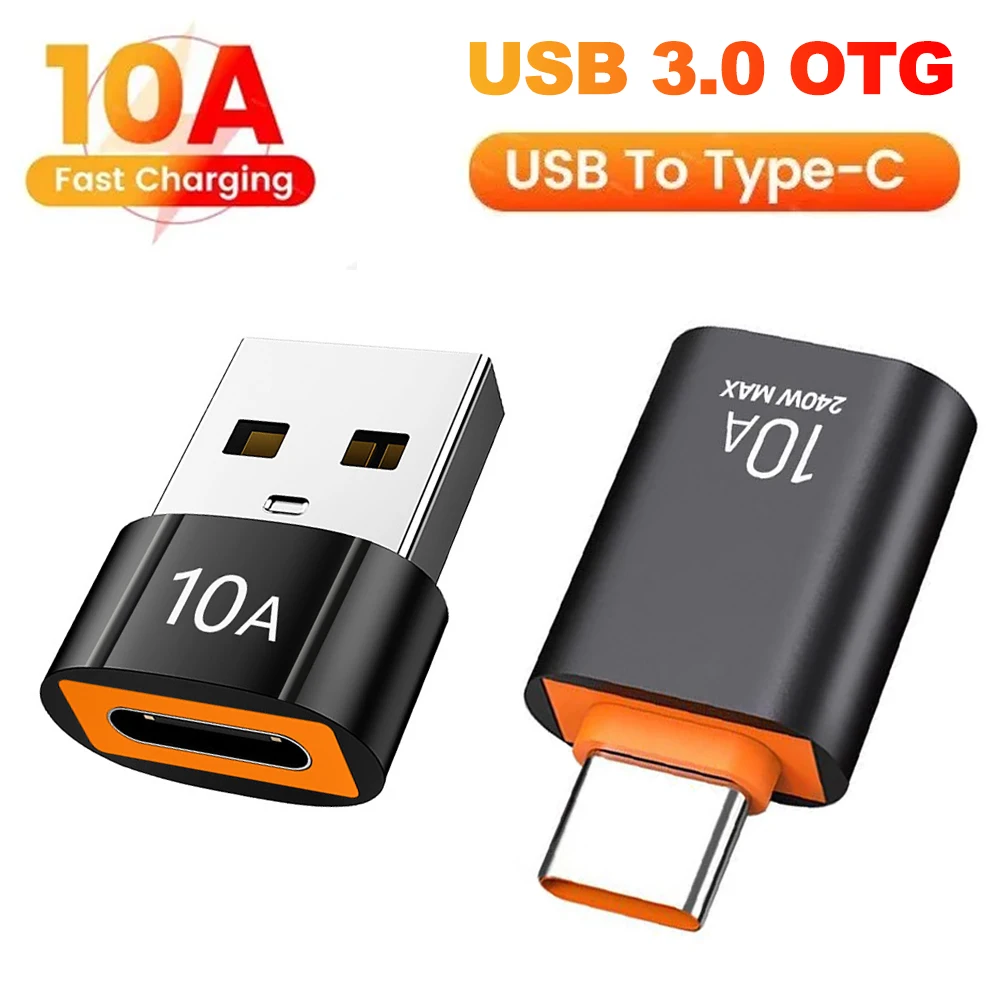 USB 3.0 para adaptador tipo C, conector de carregamento rápido, conversor macho para USB fêmea, OTG para laptop, Xiaomi, Samsung, USB-C, 10A