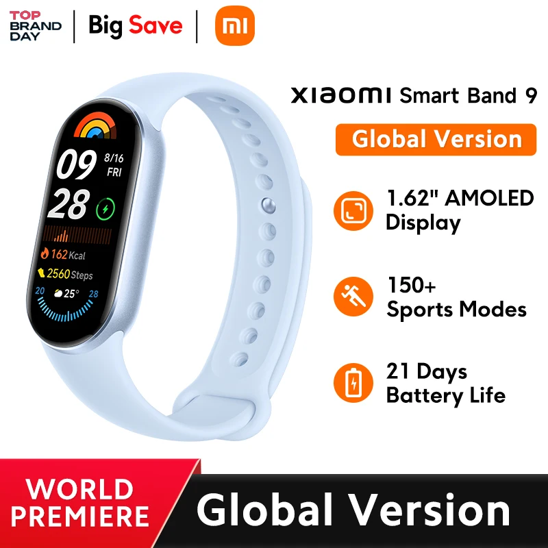 [Estreia mundial] Versão global Xiaomi Smart Band 9 Vida de 21 dias Tela AMOLED de 1,62