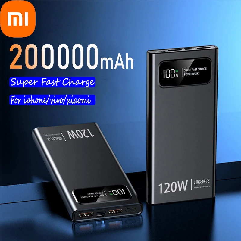 Xiaomi Digital Display Power Bank, Bateria de Carregamento Super Rápido, Alta Capacidade, 200000mAh, 120W, iPhone, Samsung, Huawei