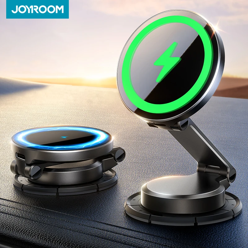 Joyroom Suporte magnético para carro N55 Ímã forte 15W Carregamento sem fio 360 °   Suporte dobrável para telefone com rotação Carregador rápido para carro JR-ZS408