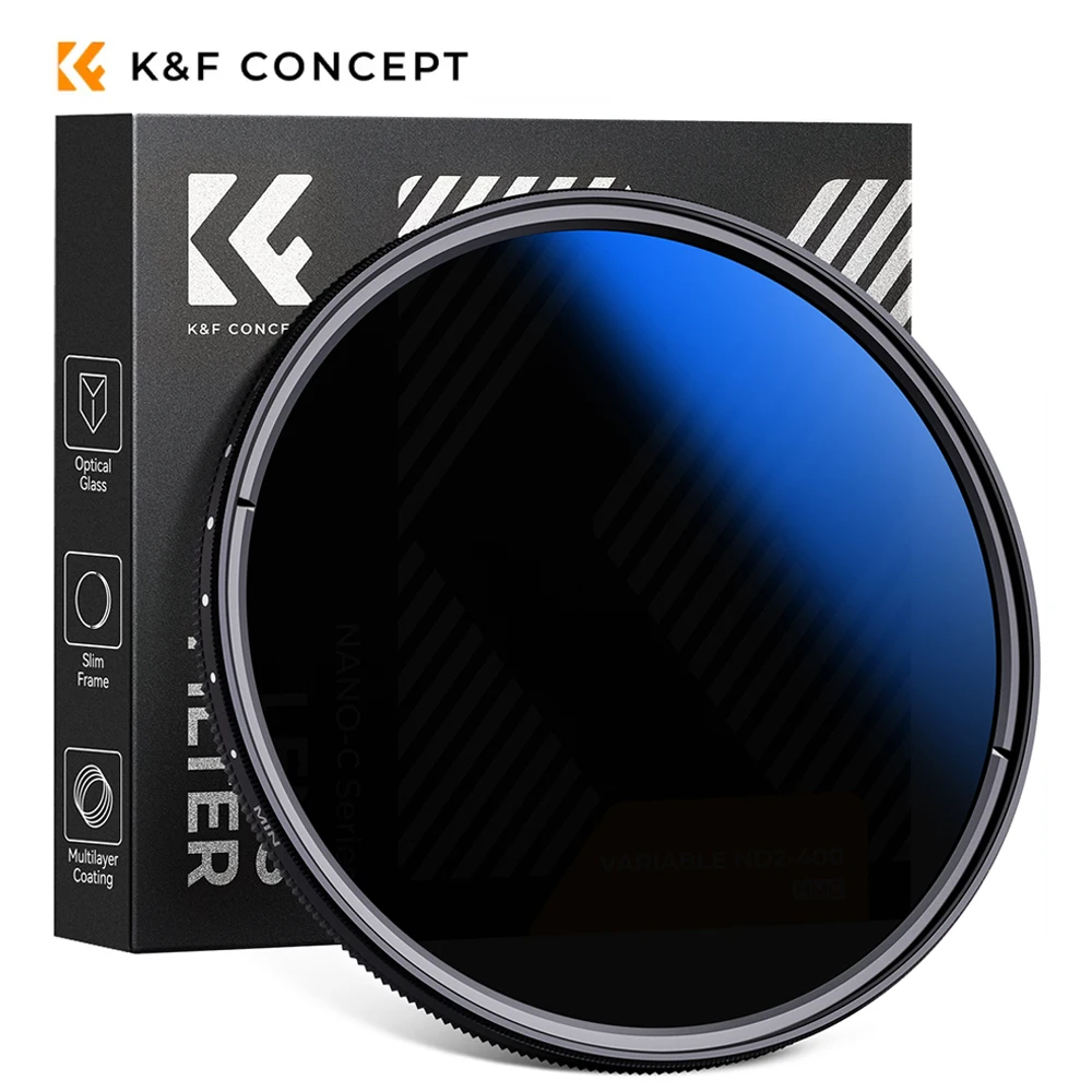 K&F CONCEPT ND2-ND400 Filtro ND variável multi revestido 37/40,5/43/46/49/52/55/58/62/67/72/77/82mm Filtro de lente de densidade neutra