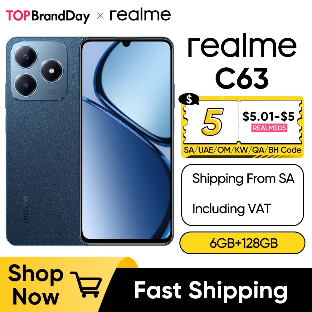 Realme-C63 8 + 256GB 90Hz Eye Comfort Display, câmera de 50MP AI, bateria 5000mAh, carga rápida 45W, 6,75''