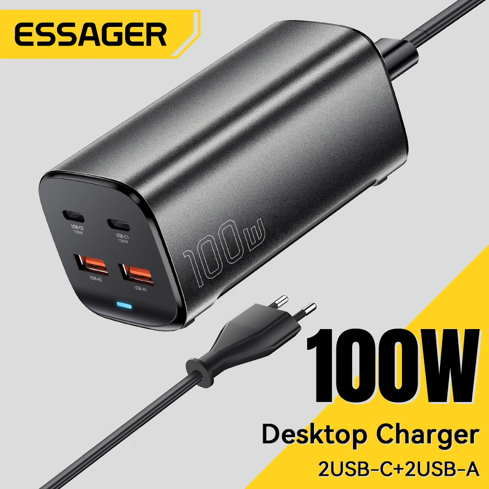 Essager 100W USB C GaN Carregador Desktop Carga Rápida QC 4.0 3.0 Tipo C Carregamento Rápido Para iPhone 15 Laptop MacBook Samsung POPC