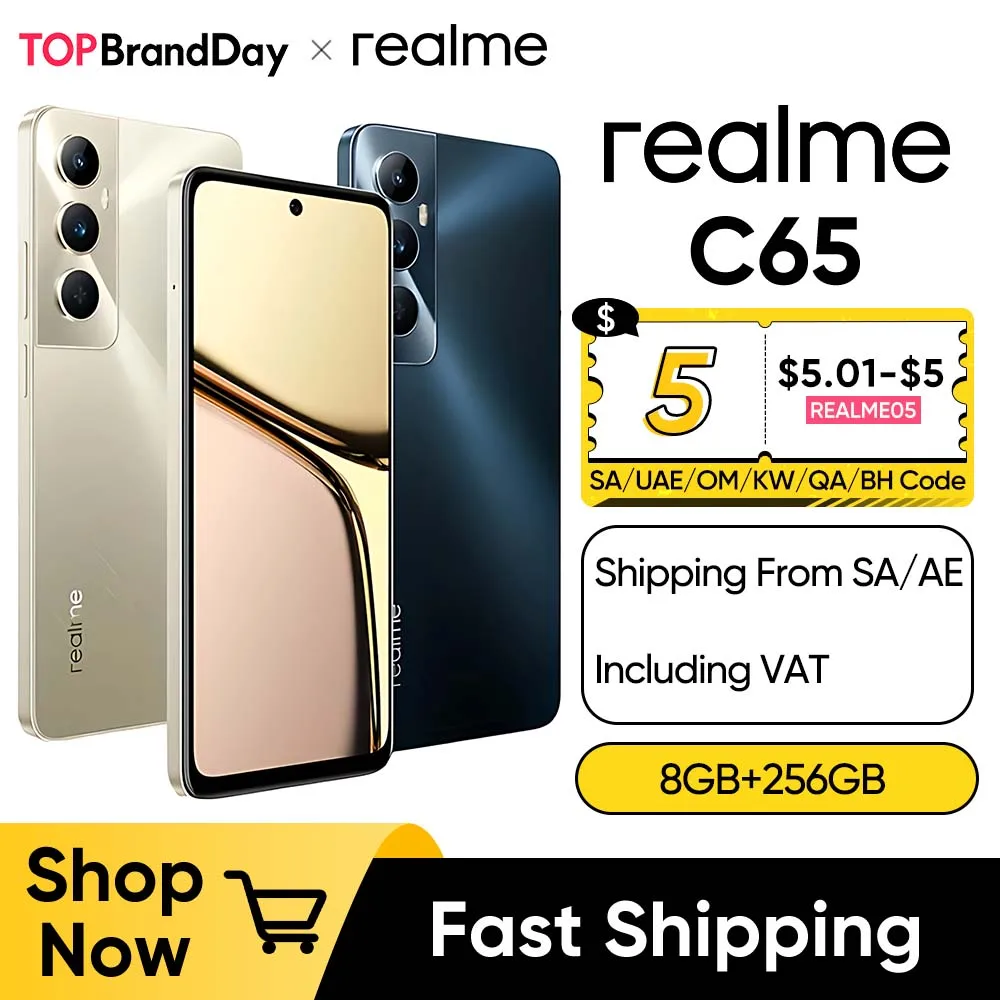 Realme-C65 Smartphone com Carga Supervooc, Câmera 50MP AI, 45W, 6.67 