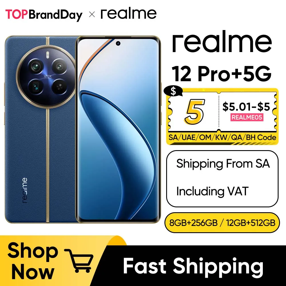 Realme 12 Pro + 5G Smartphone 64MP Periscópio Retrato Câmera 120Hz Tela de visão curvada Snapdragon 7s Gen 2 Chipset