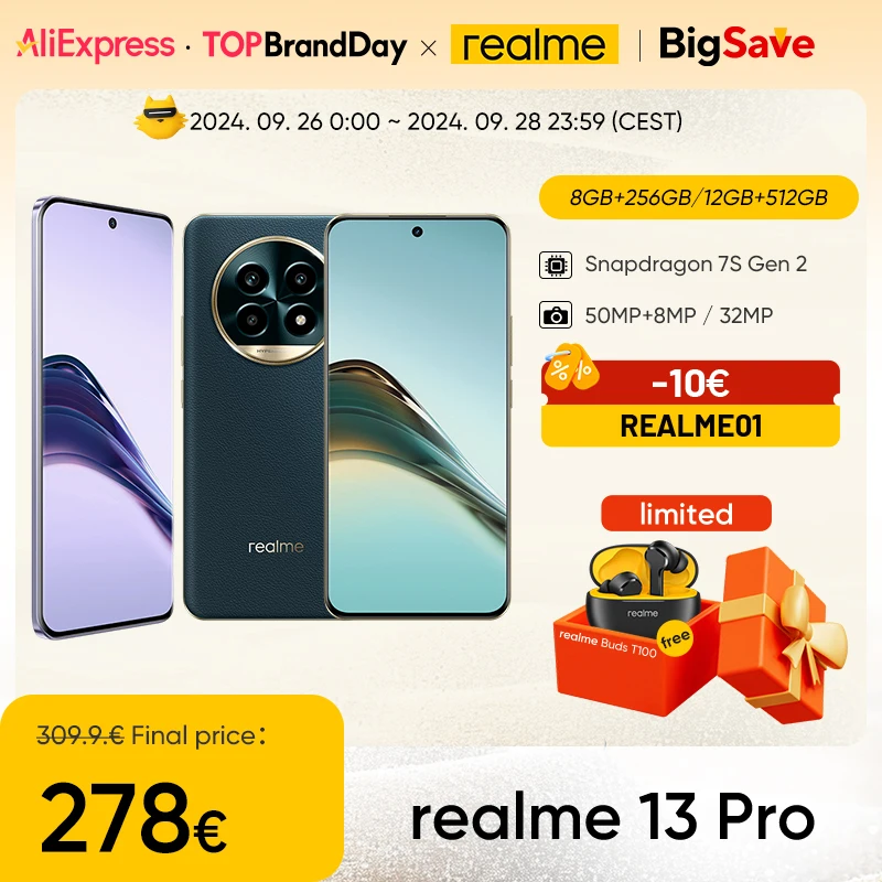 Versão global realme 13 Pro Snapdragon 7s Gen 2 Smartphone 5G Sony LYT-600 OIS Câmara 120Hz Ecrã 5200mAh Bateria AI Imaging