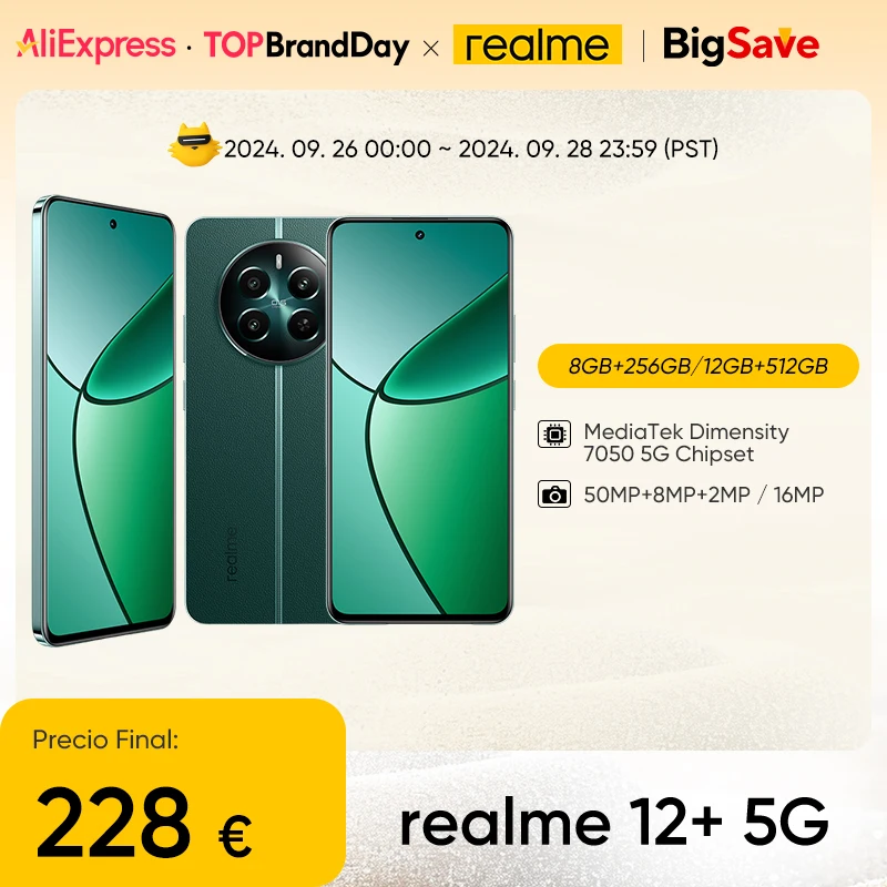 Versão global realme 12+ 5G 120Hz Ultra Smooth OLED Display 67W SUPERVOOC Charge MTK Dimensity 7050 5G realme 12 Plus 5G