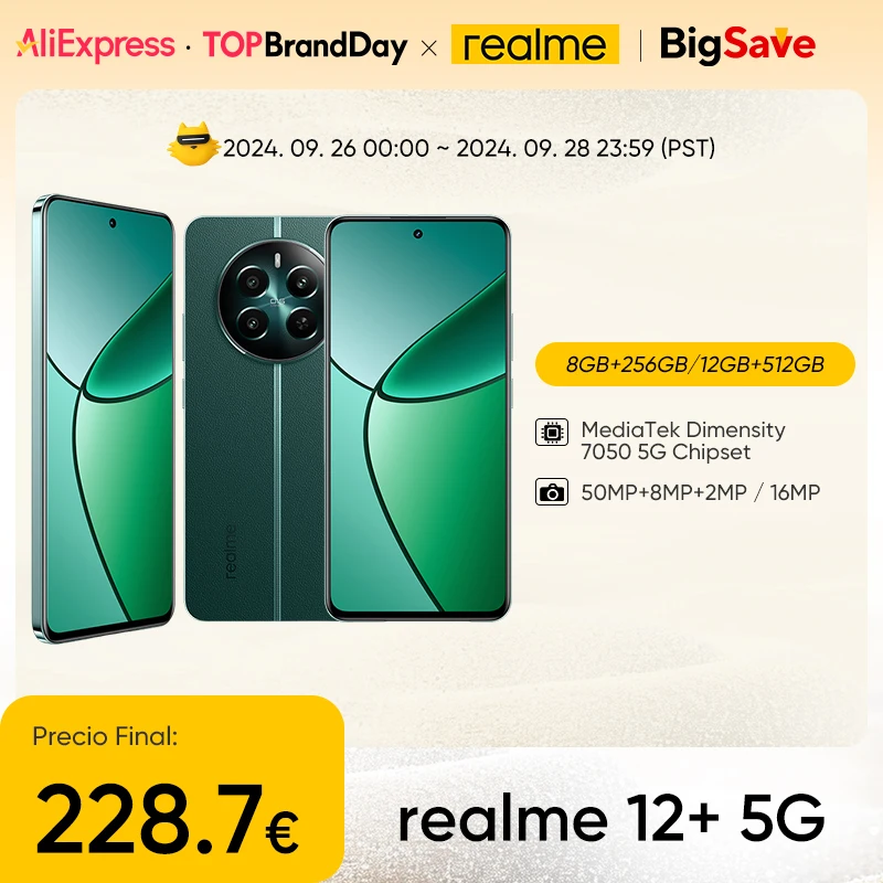 Versão global realme 12+ 5G 120Hz Ultra Smooth OLED Display 67W SUPERVOOC Charge MTK Dimensity 7050 5G OIS Camera realme 12 Plus 5G