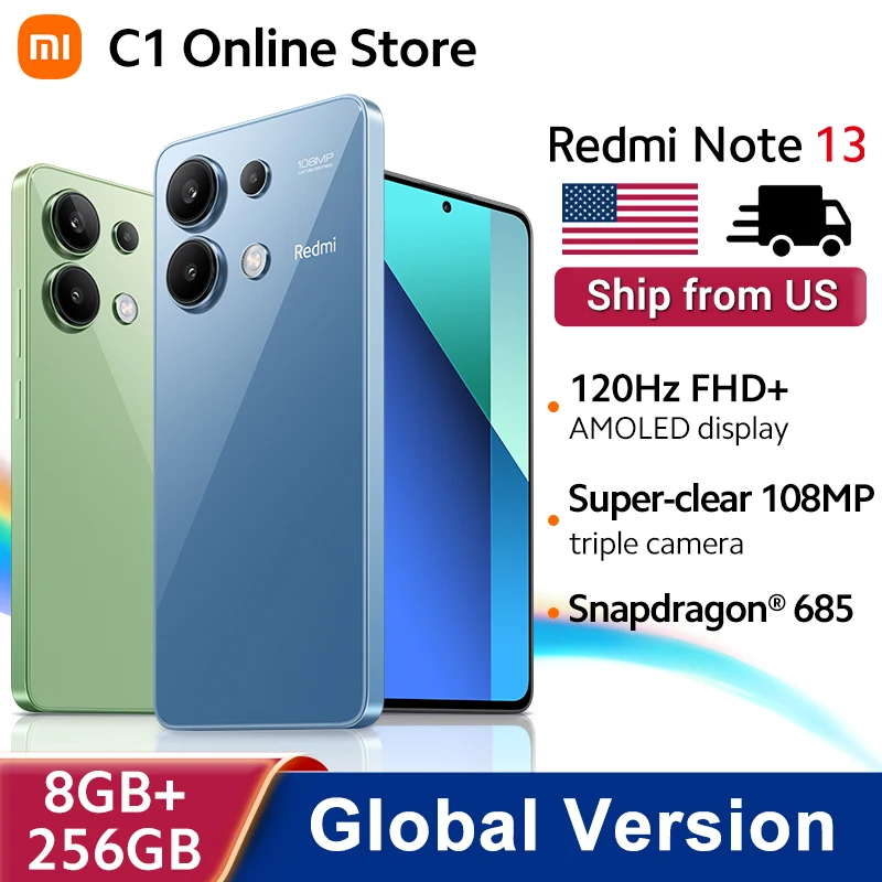 Xiaomi-Redmi Note 13 Snapdragon, Versão Global®Smartphone Câmera Tripla com Display AMOLED, 108MP, 120Hz, FHD +, Carregamento 33W, 685