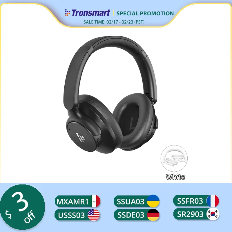 fone de ouvido bluetooth Tronsmart Sounfii Q20  headset com Cancelamento de Ruído Ativo, 50H Playtime, Controlo de Aplicação, Modo Áudio Duplo, fone ouvido bluetooth sem fio, fone de ouvido sem fio bluetooth