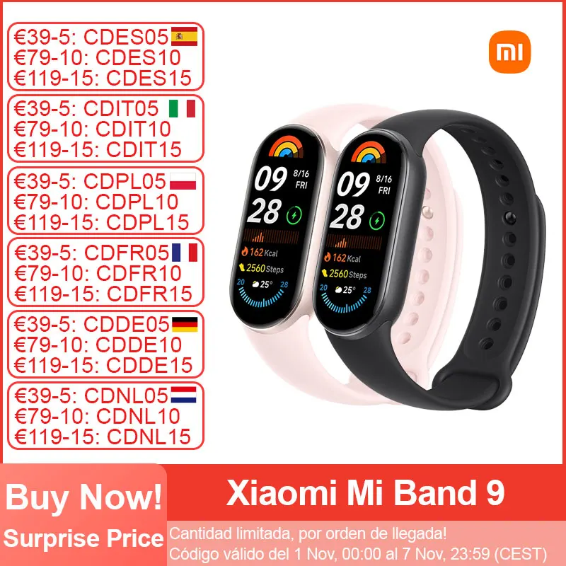 Xiaomi-Mi Band 9 Pulseira Inteligente, Tela AMOLED 1.62 