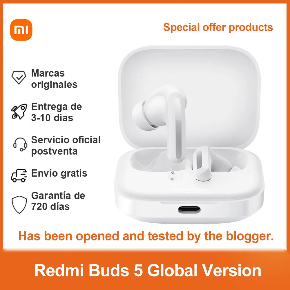 Xiaomi-Redmi Buds 5 Fone de ouvido Bluetooth, cancelamento de ruído AI para chamadas, conexão de dispositivo duplo, fone de ouvido sem fio BT5.3