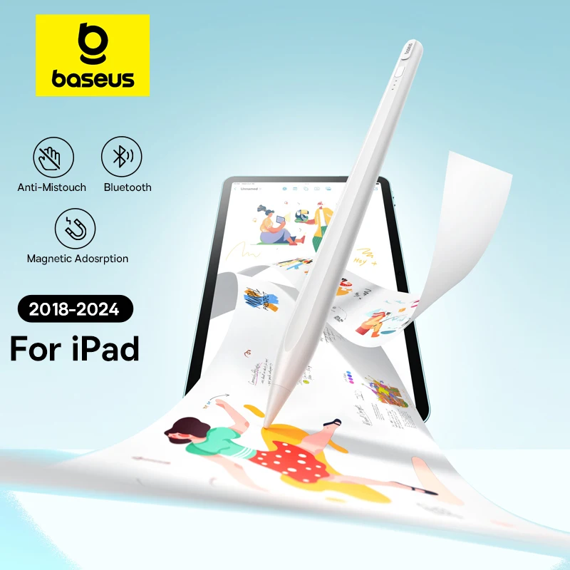 Baseus caneta Bluetooth de 3a geração para Apple Pencil Palm Rejection compatível com iPad pro Mini Air 2024 2022-2018 para Apple Pen