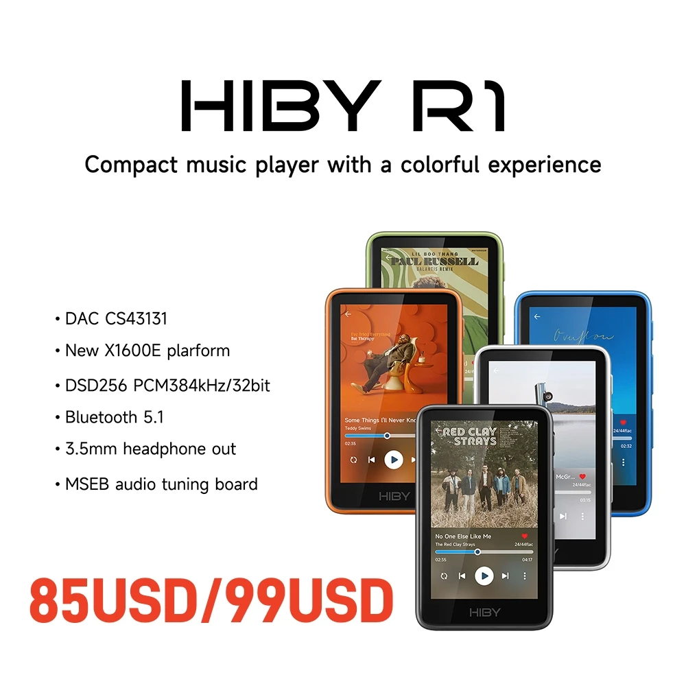 HiBy R1 HiFi Audio Music Player MP3 USB DAC WiFi Bluetooth 5.1 DSD256 PCM384kHz/32bit X1600E CS43131 MSEB Web Radio Saída de 3,5 mm