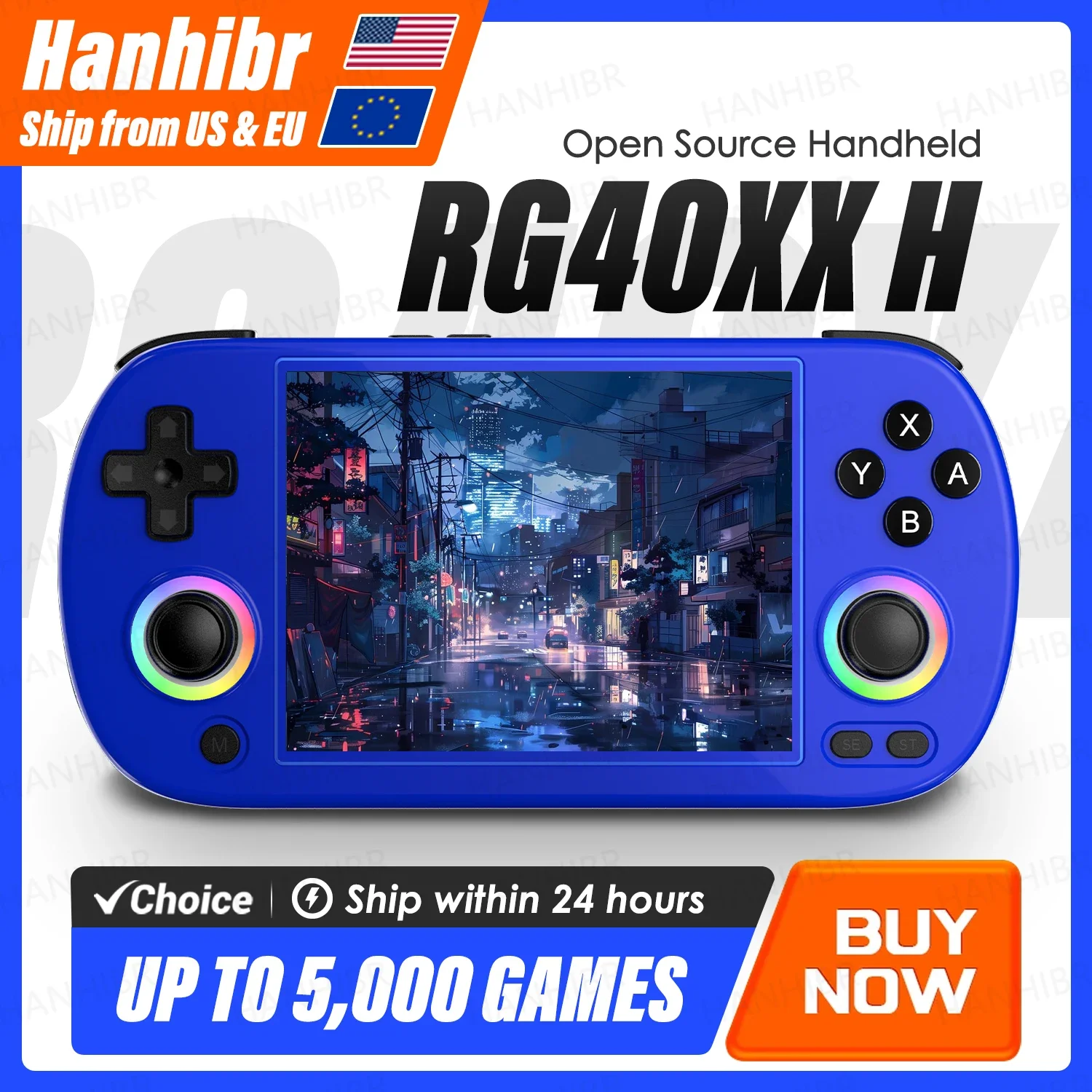 Anbernic rg40xx h console de jogos portátil, tela de 4 polegadas, sistema linux, joystick, efeito de iluminação rgb, reprodutor de vídeo rg40xxh, presentes smartpro