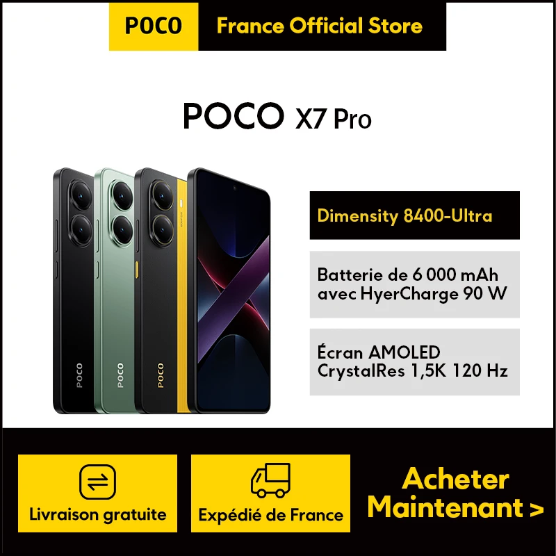 POCO-Smartphone Oficial X7 Pro Versão UE, Dimensão 8400 Ultra, Bateria 6000 mAh, 90 W HyCharge, Ecrã AMOLED, CrystalRes K, 1,5Hz