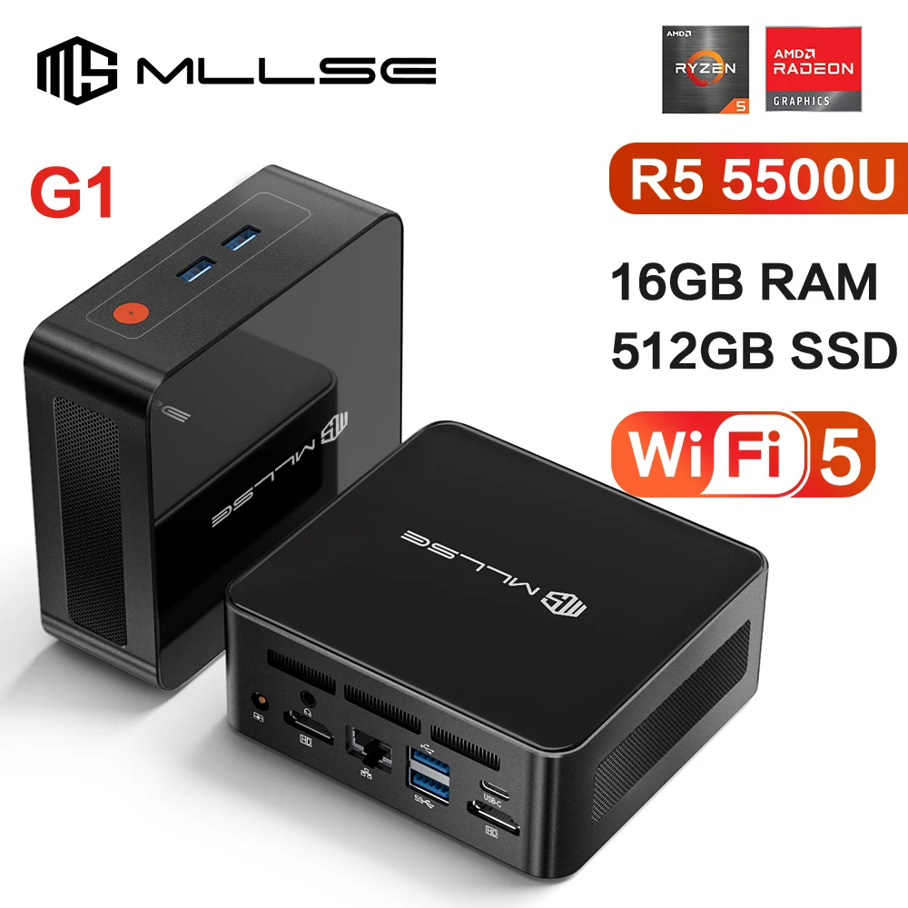 Mllse g1 mini pc amd ryzen5 5500u ddr4 16gb ram 512gb rom WiFi-5 bt4.2 windows 11 pro computador desktop mini pc trabalho