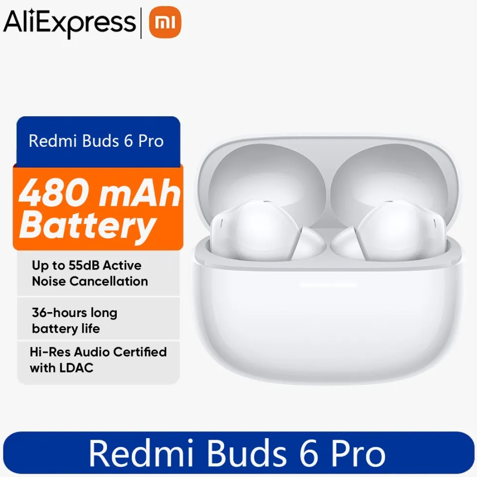 Versão global xiaomi redmi buds 6 pro fones de ouvido 55db cancelamento ruído ativo 480mah bateria bluetooth 5.3 tws fone de ouvido