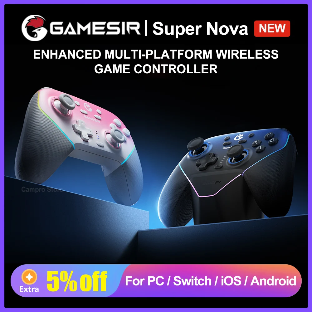 GameSir Super Nova Controlador de jogo sem fio T4N Pro Gamepad Hall Effect Sticks Gatilhos analógicos para PC Switch Android iOS