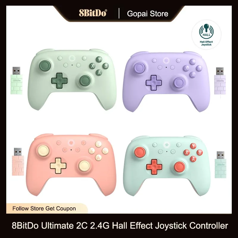 8BitDo Ultimate 2C Controlador de jogos sem fio Joystick de efeito Hall para PC, Windows 10, 11, Steam Deck, Raspberry Pi, Android