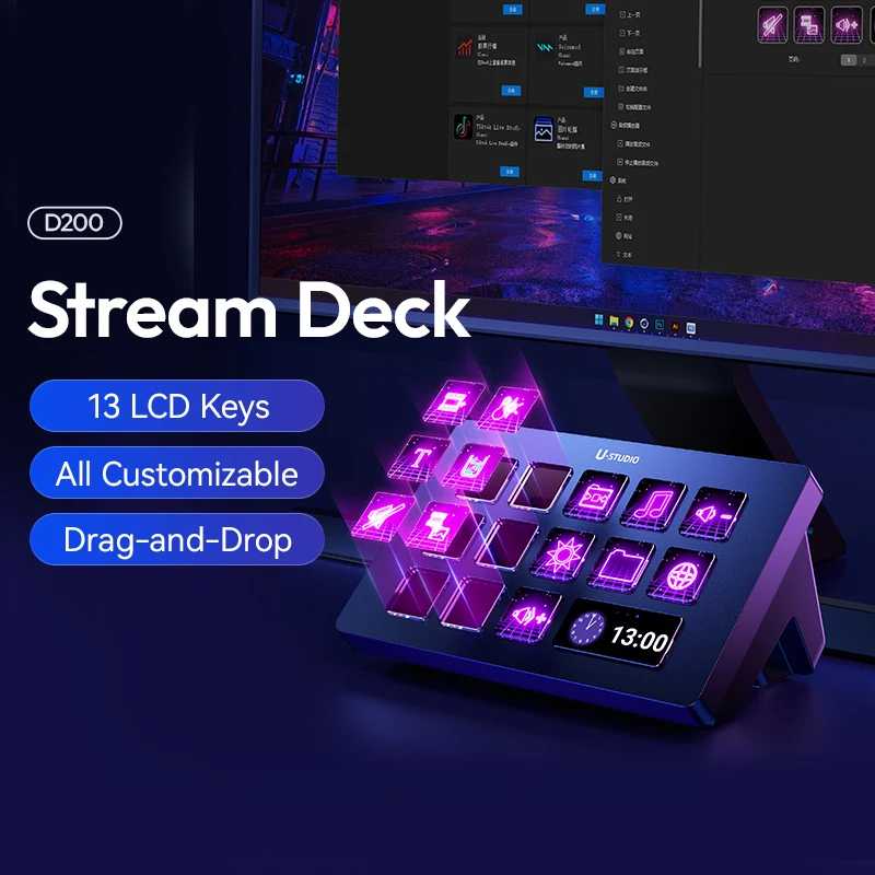 Controlador de transmissão ao vivo Ulanzi D200 13 teclas LCD para jogos, trabalho de escritório, criação de conteúdo Vlog, edição de vídeo fotográfico
