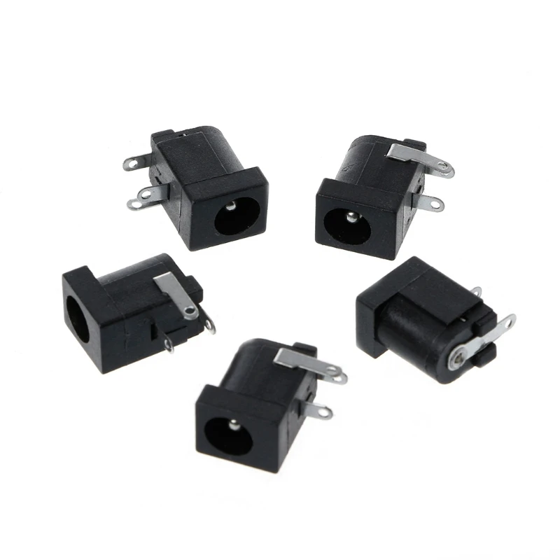5 peças 5.5x2.1mm DC-005 preto dc tomada de alimentação conectores dc fonte barril-tipo ângulo reto terminal de montagem pcb