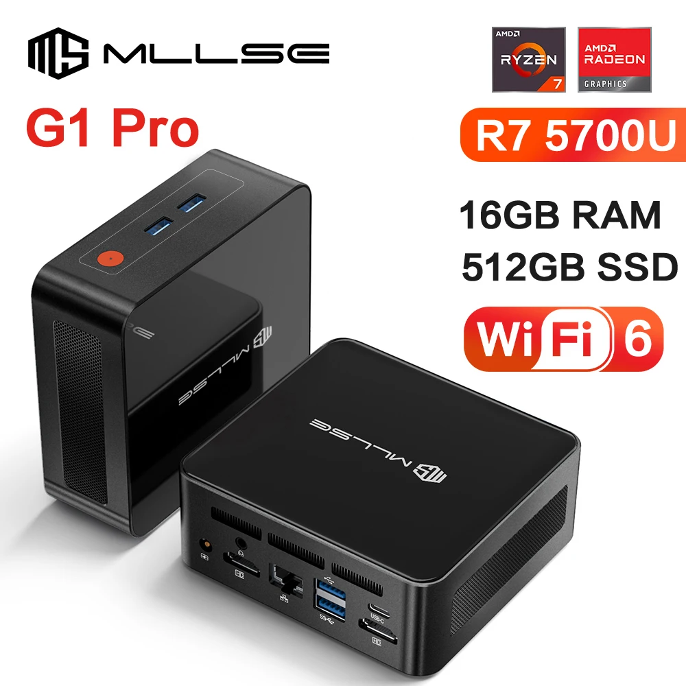 Mllse g1 pro mini pc amd ryzen7 5700u ddr4 16gb ram 512gb ssd wifi6 bt5.2 windows 11 pro mini desktop computador jogos trabalho