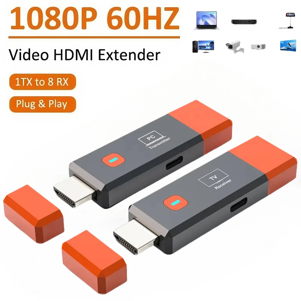 Transmissor de vídeo hdmi sem fio e kit extensor receptor tv vara dongle adaptador para câmera pc portátil para projetor monitor tv