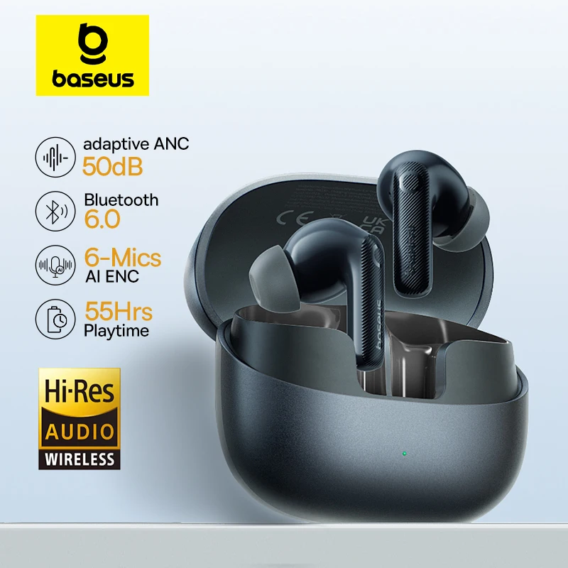 Baseus EP10 Pro ANC Fones de ouvido sem fio Bluetooth 6.0 50dB Fones de ouvido ANC adaptivos em tempo real 6 microfone intra-auriculares Hi-Res LDAC IP55