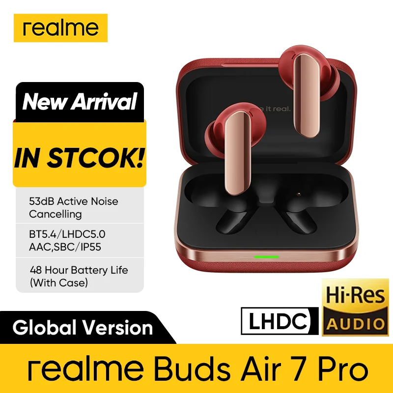 Versão global realme buds air 7 pro 53db cancelamento de ruído ativo verdadeiro fone de ouvido sem fio 48 horas bateria bluetooth 5.4 fone de ouvido