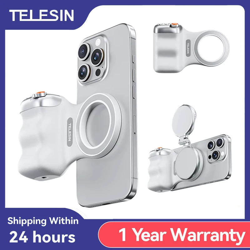Telesin câmera de telefone magnética tiro aperto de mão suporte do telefone tiro ajuda alça de controle remoto para iphone huawei samsung telefone