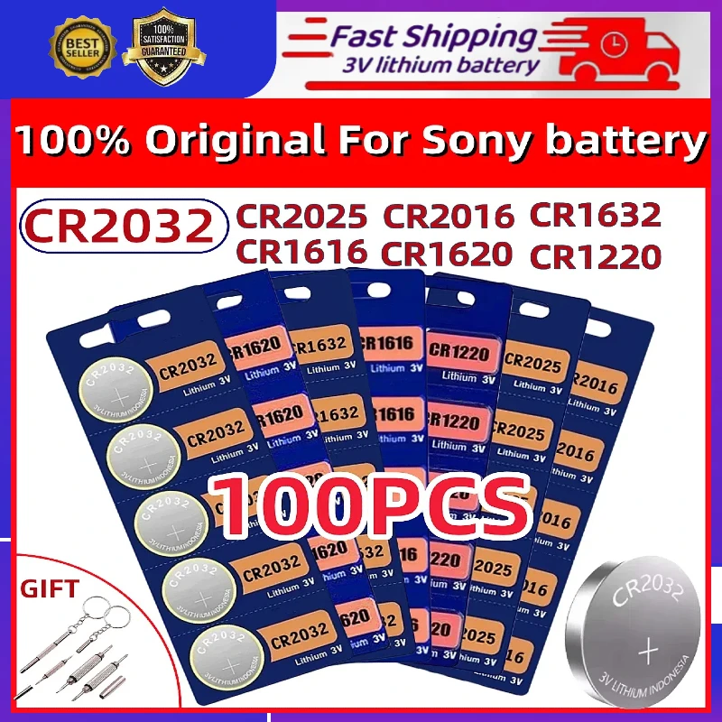 100 peças para sony cr2032 relógio bateria cr 2032 cr 2025 cr 2016 bateria cr2025 cr1616 cr1620 cr1220 cr2016 cr1632 botão célula