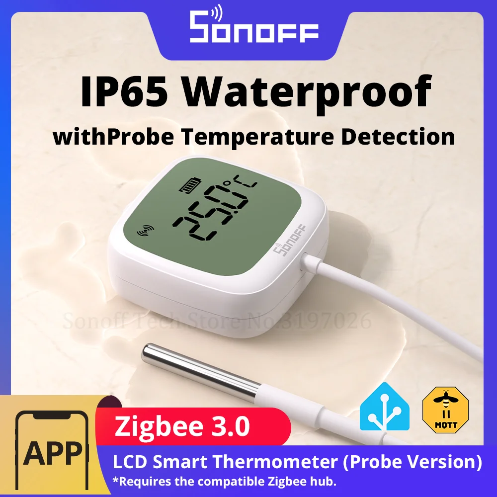 Sonoff SNZB-02LD zigbee3.0 lcd termômetro inteligente com sonda ip65 à prova dip65 água para geladeira piscina tanque de peixes adega via ZBBridge-P