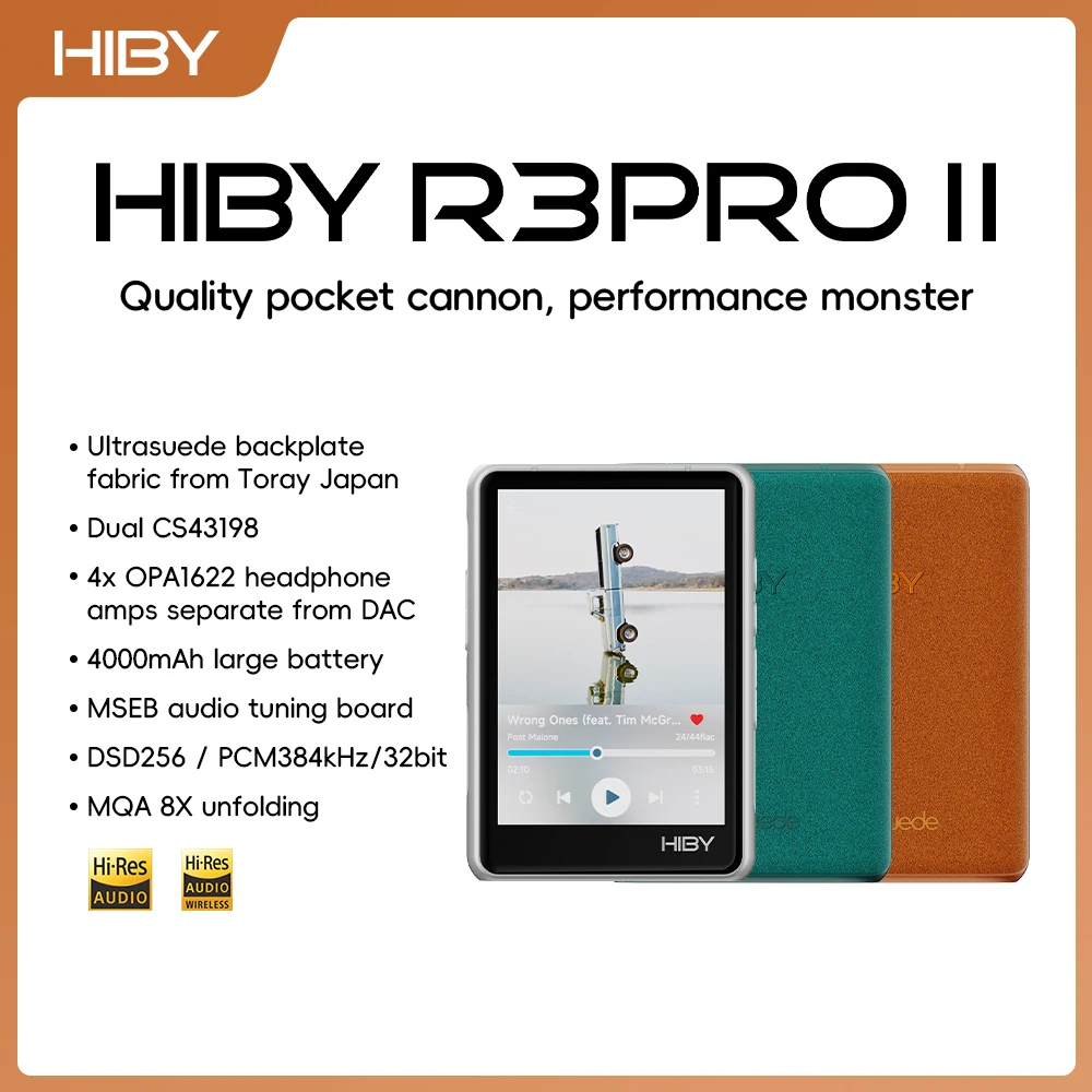 HiBy R3 Pro II / Gen 2 HiFi MP3 Music Player USB DAC Headphone AMP CS43198 * 2 OPA1622 * 4 4000mAh 480mW Saída DSD256 MQA 8X PD2.0