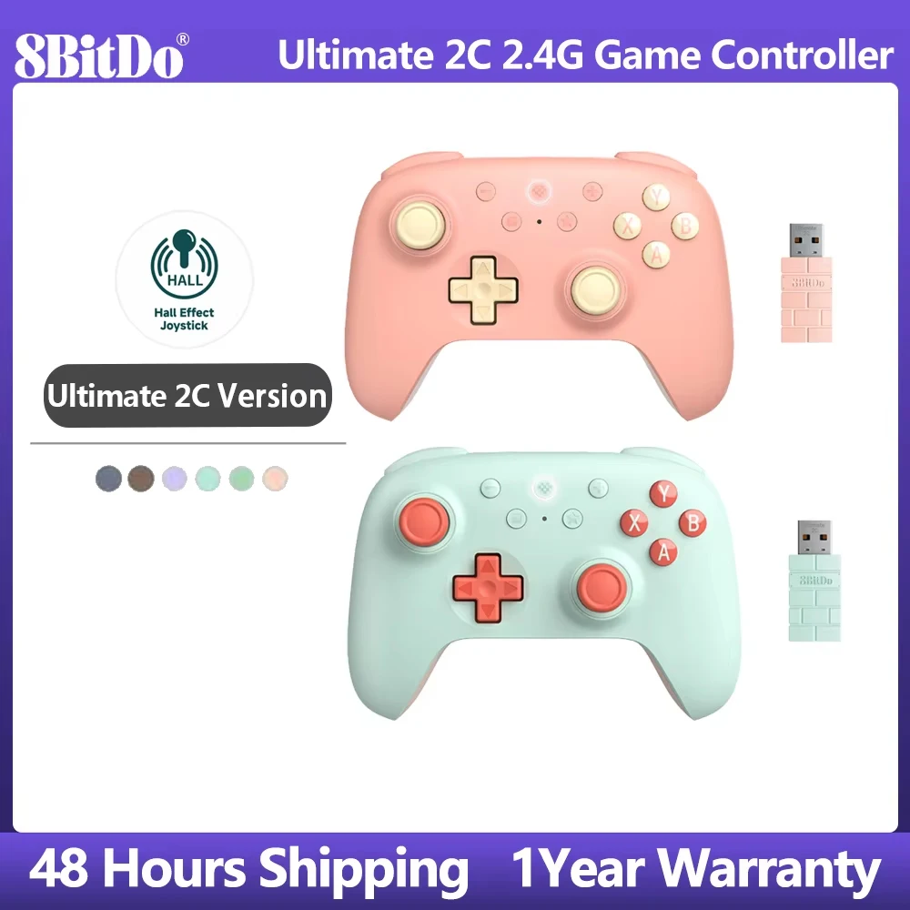 8bitdo ultimate 2c controlador de jogo sem fio 2.4g gamepad com efeito hall para pc, windows 10 11, steam deck, raspberry pi, android