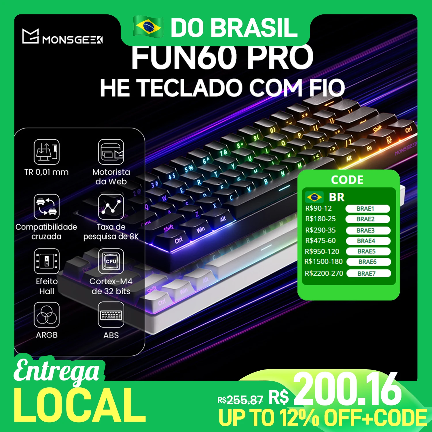 Akko monsGeek fun60 pro he teclado mecânico interruptor magnético 60% teclado para jogos gatilho rápido 0.01mm 8k teclado personalizado com fio