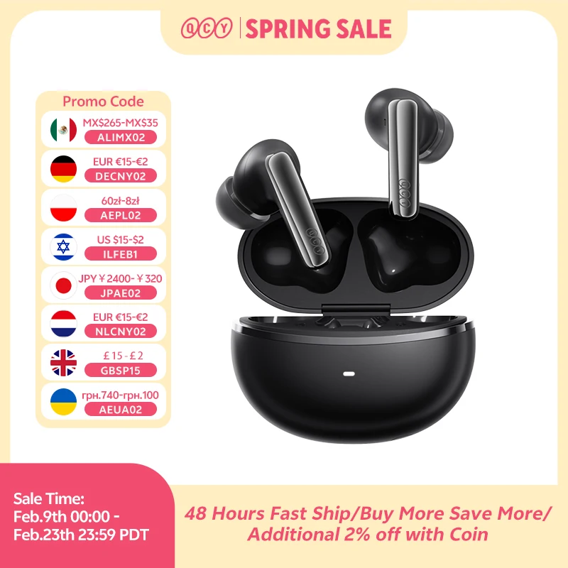 QCY MeloBuds N70 Fones de ouvido sem fio ANC Bluetooth 6.0 com cancelamento de ruído adaptativo LDAC, áudio de alta resolução, 6 microfones ENC, 50 horas de reprodução, carregamento sem fio, detecção intra-auricular