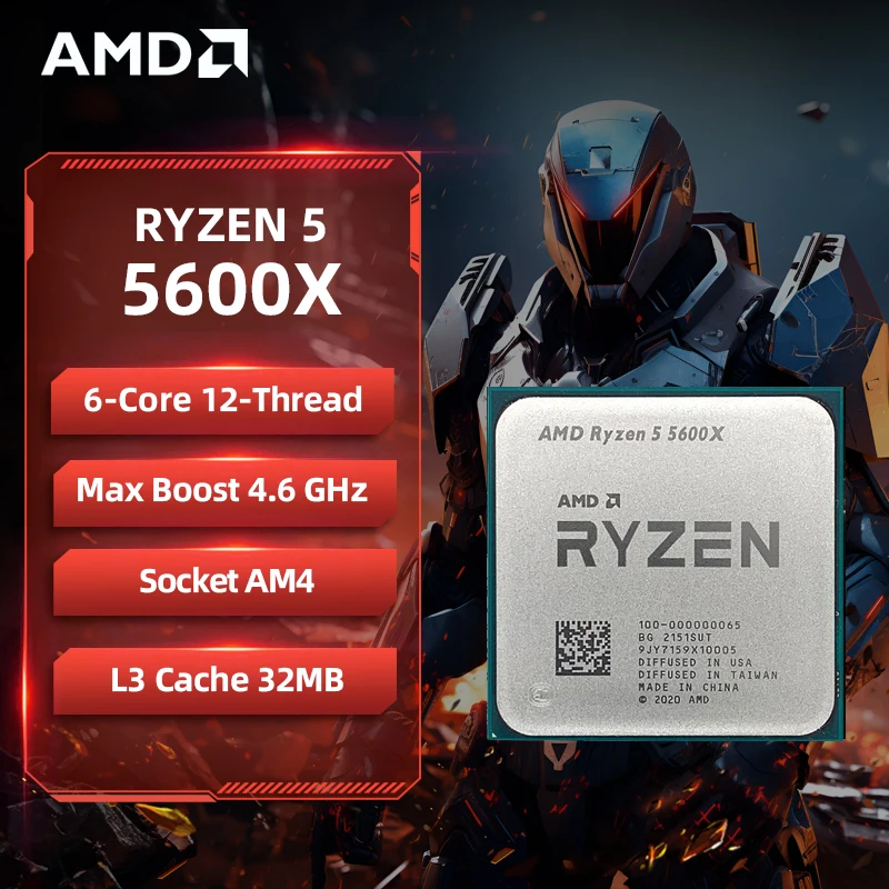 AMD Ryzen 5 5600X AMD R5 5600X CPU 6 núcleos 12 threads 4,6 GHz desbloqueado processador de mesa soquete AM4 CPU para jogos sem pacote