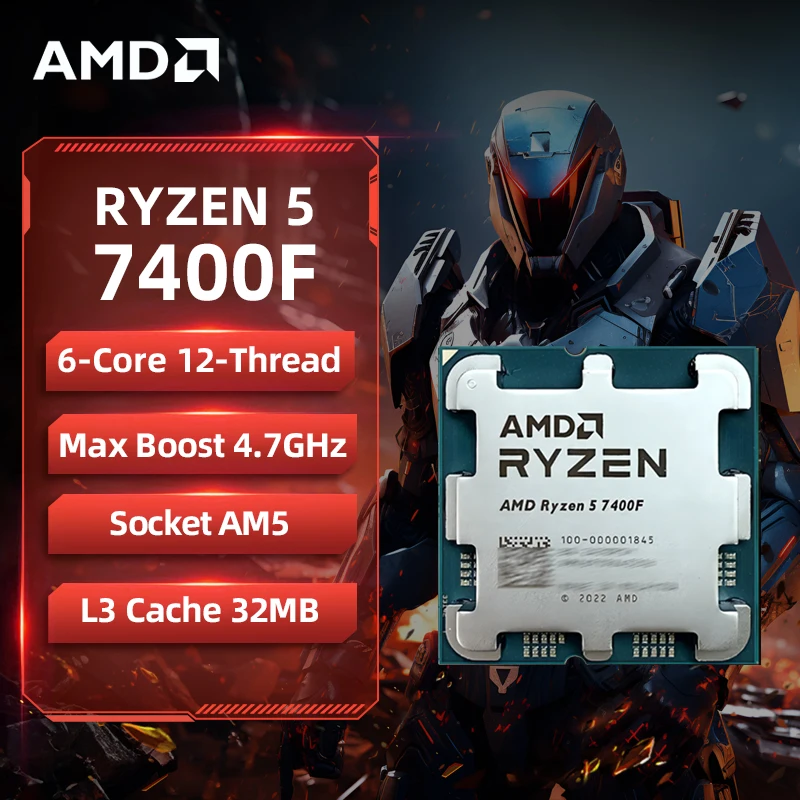 AMD Ryzen 5 7400F AMD R5 7400F CPU 6 núcleos 12 threads 4,7 GHz desbloqueado processador de mesa soquete AM5 CPU para jogos sem pacote