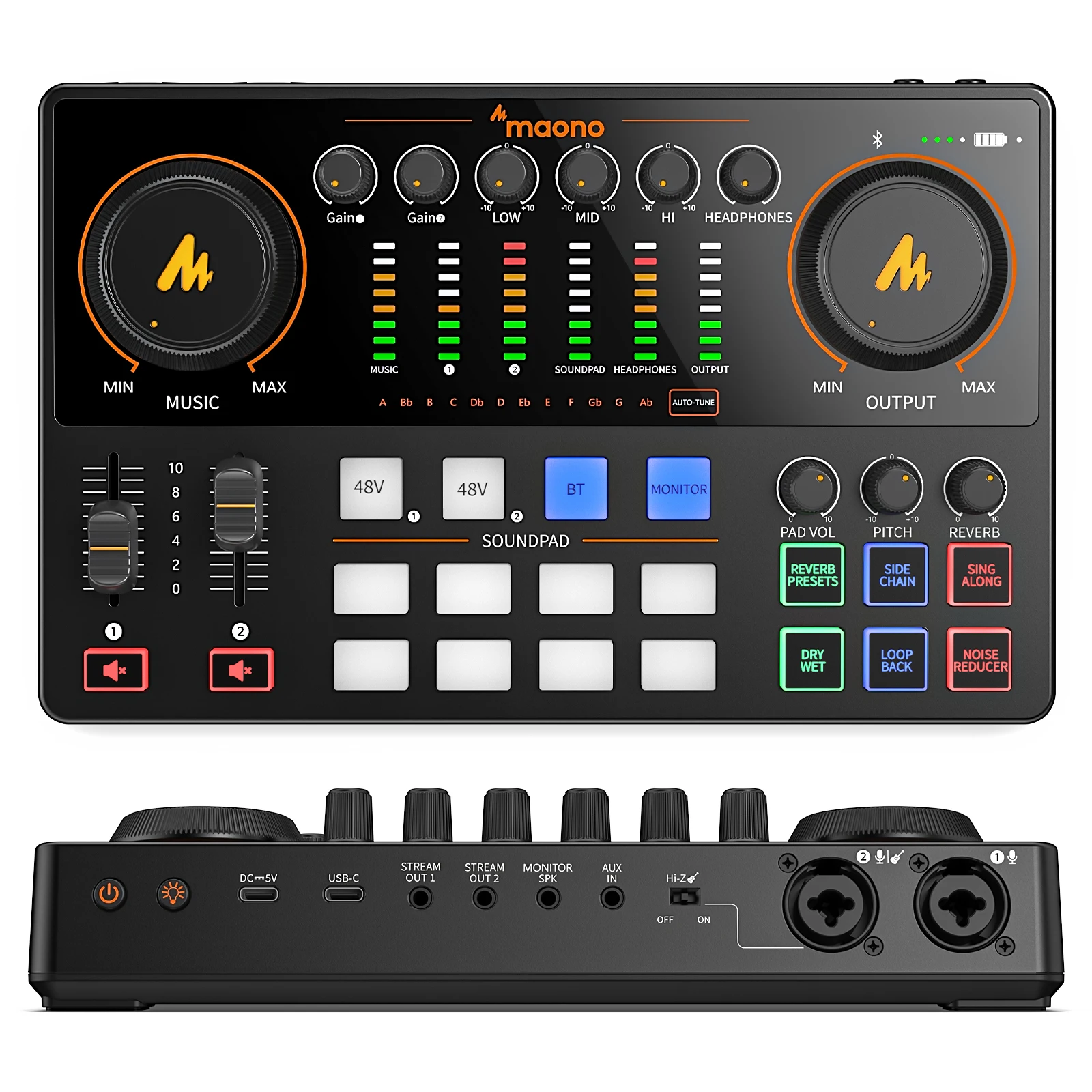 Mixer de interface de áudio MaonoCaster AME2 Gen2 com entrada XLR dupla para streaming de podcast duplo, mixer de podcast com guitarra Pro-preamp