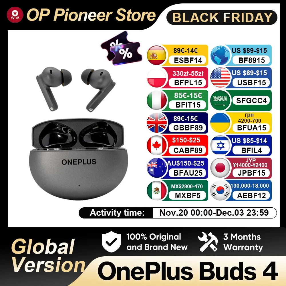 Versão global oneplus buds 4 fones de ouvido bluetooth ip55 à prova dip55 água ai chamada redução ruído portátil 5.4 para oneplus 13