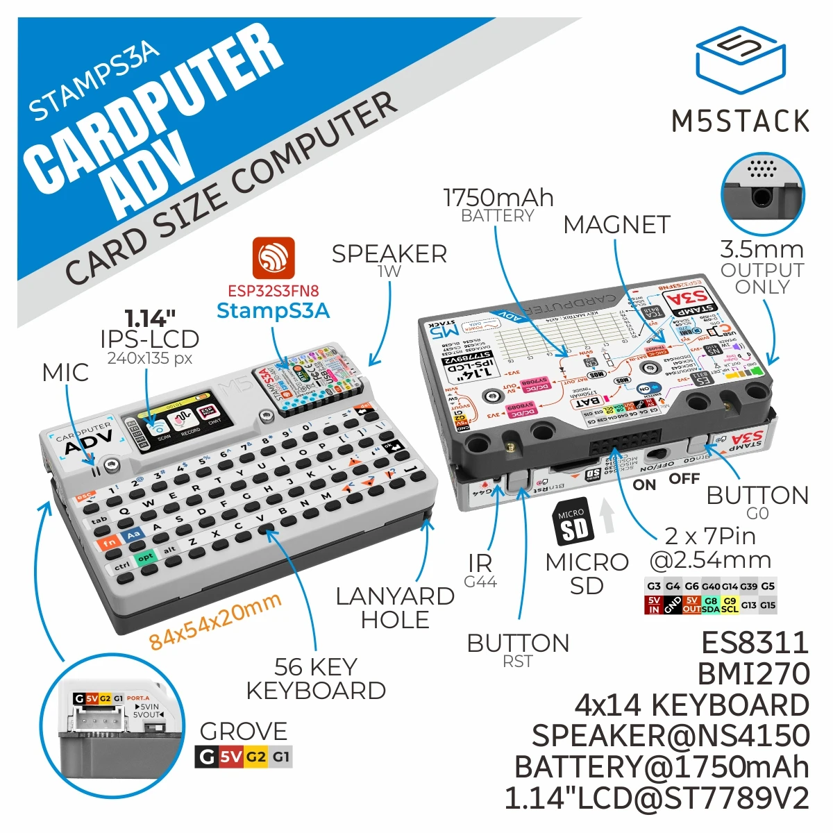Versão oficial de Cardputer Adv da M5stack (ESP32-S3)