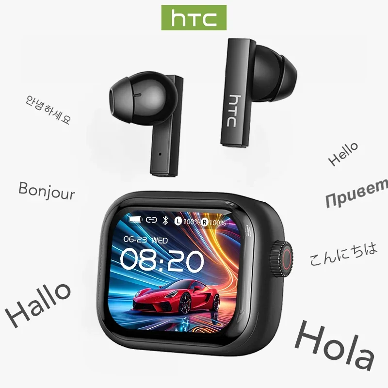 [Tela Ultra HD] HTC NE40 Fones de ouvido Bluetooth V6 TWS Fones de ouvido esportivos sem fio AI Tradutor Earbud Microfone de redução de ruído intra-auricular