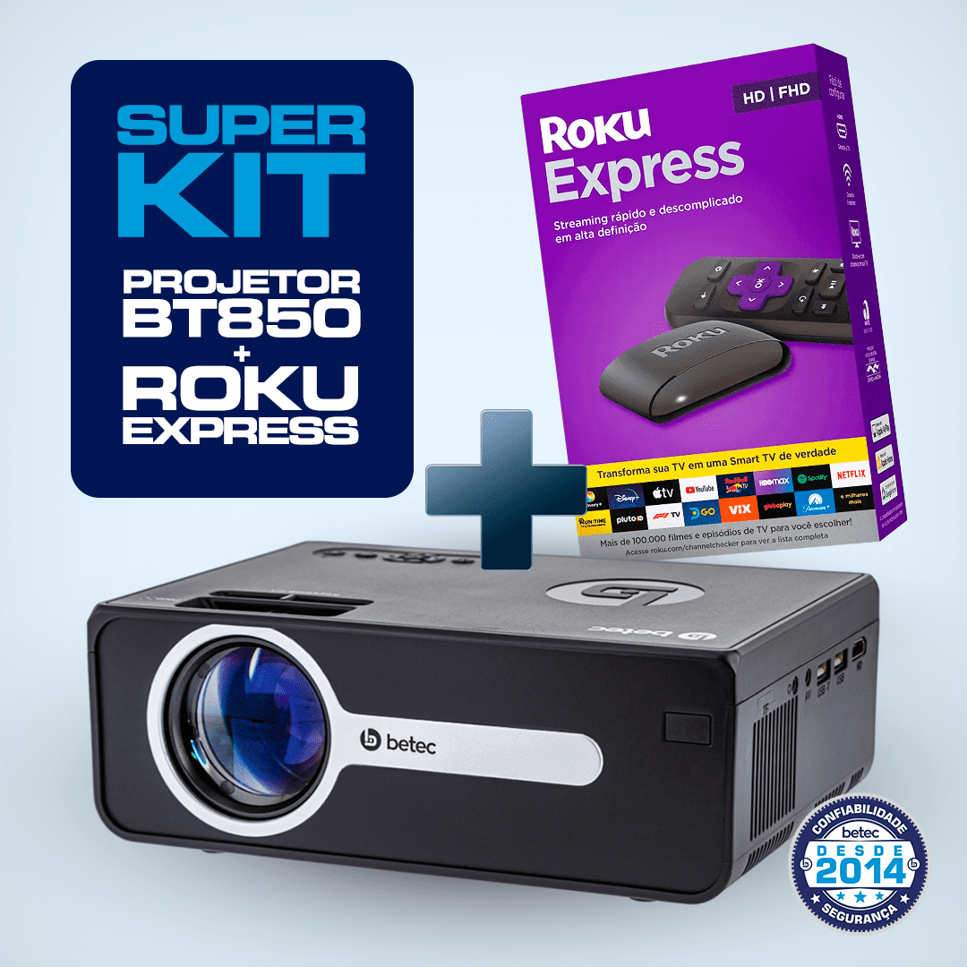 KIT MINI PROJETOR BETEC BT850 2100 LUMENS + ROKU EXPRESS SMART