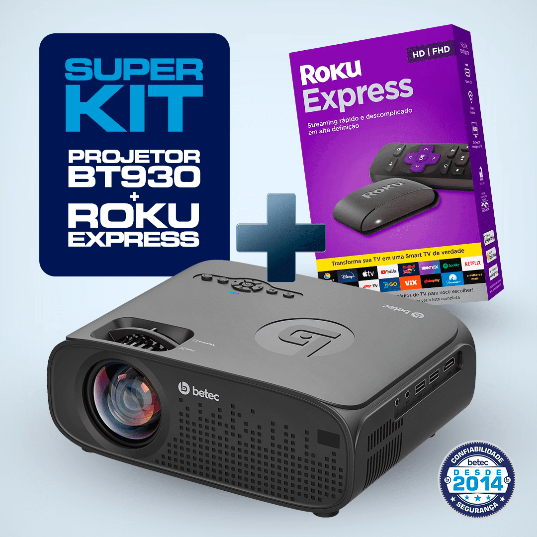 KIT MINI PROJETOR BETEC BT930 2700 LUMENS + ROKU EXPRESS SMART