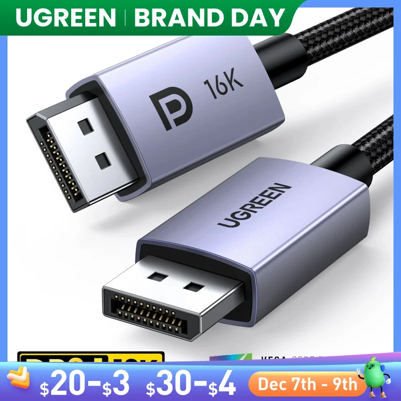 Ugreen displayport cabo 8k dp1.4 4k144hz cabo de áudio e vídeo para xiaomi tv caixa computador portátil monitor de vídeo jogo dp cabo exibição porto DP Cable Display Port