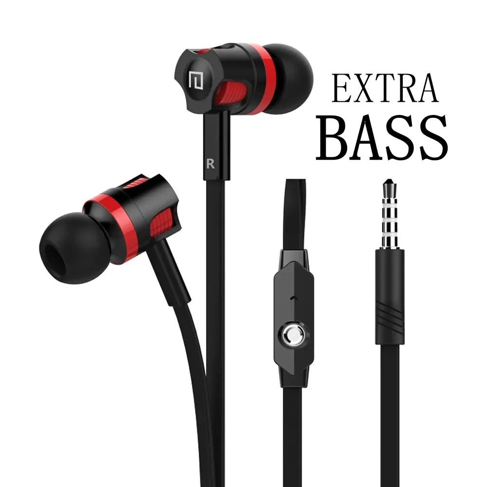 Fones de ouvido extra graves com fio 3.5mm fones de ouvido com microfone estilo macarrão наушники esporte fone auriculare para samsung