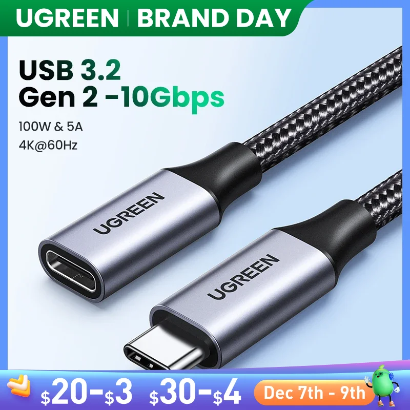 Ugreen usb c cabo de extensão tipo c cabo extensor USB-C thunderbolt 3 para xiaomi nintendo interruptor usb 3.1 cabo de extensão usb