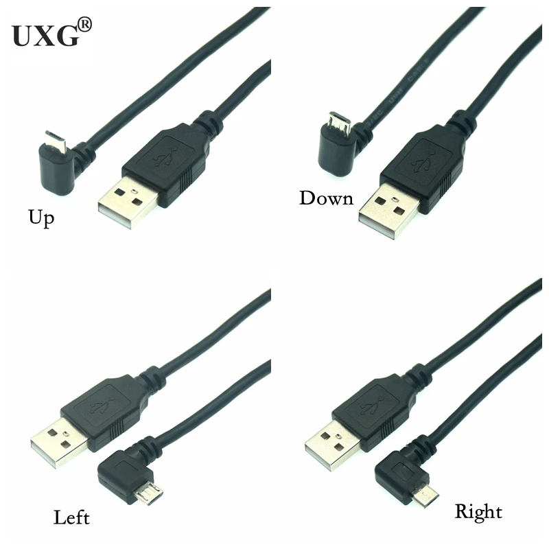 Para cima para baixo esquerda direita angular 90 graus usb micro usb macho ao cabo curto 25cm 50cm do conector da carga de dados masculino de usb para a tabuleta 150cm