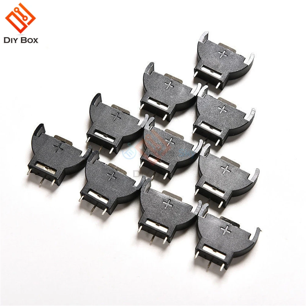 10 pces plástico preto cr2032 2032 3v meia-redonda pilha moeda bateria soquete titular caso módulo caixas de bateria vertical inline 3 pinos
